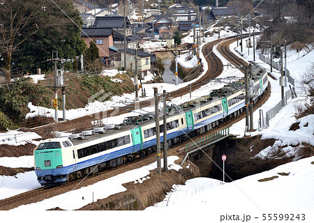 雪の峠道を下る485系3000番台特急北越 55599243