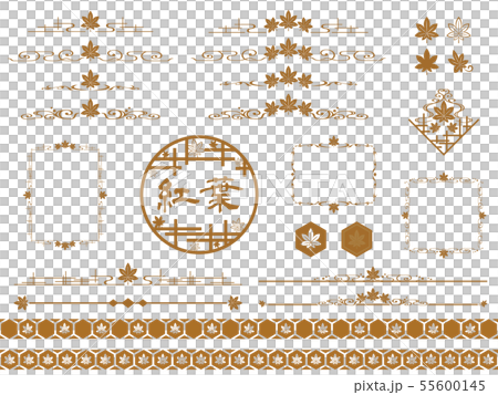 紅葉の和風な飾り罫セットのイラスト素材