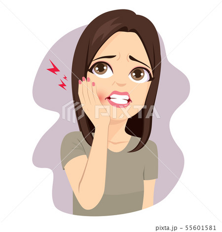 Woman touching cheek suffering toothache pain 55601581