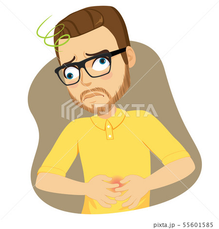Man With Hands On Belly Suffering Stomachache Painのイラスト素材