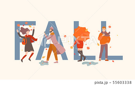 Fall word with people in front of it. 55603338