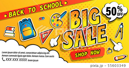 Back to school big sale banner.Shop now promotions 55603349