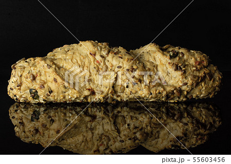 Fresh cereal baguette isolated on black glass 55603456