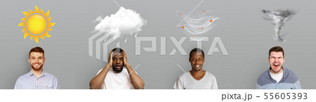 Four Weather icons with creative human emotions on gray 55605393