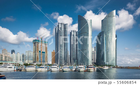 Busan city skyline and skyscrapers in the Haeundae 55606854
