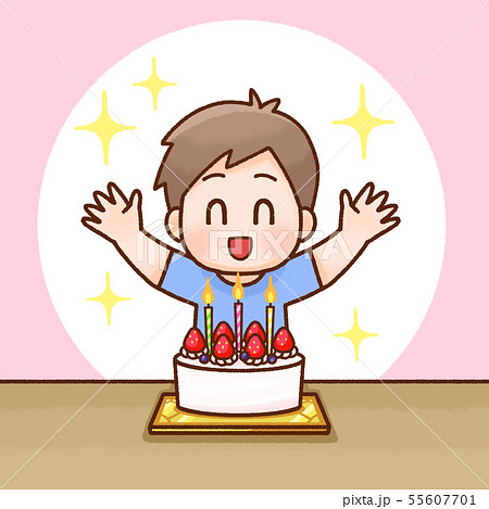 喜ぶ男性 誕生日ケーキ イラストのイラスト素材