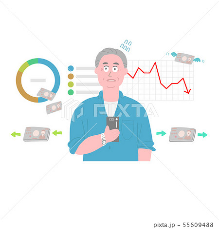 投資で慌てるおじいちゃん　下落 55609488