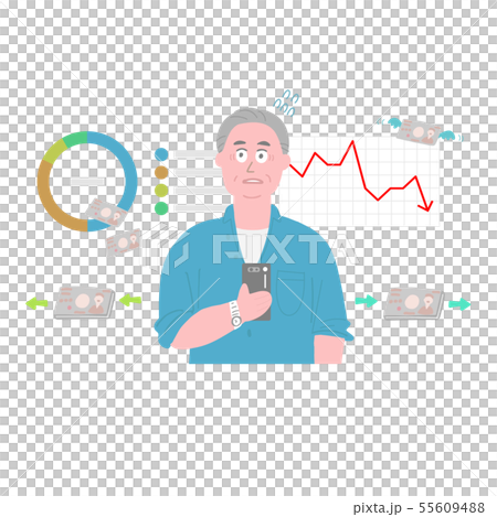 投資で慌てるおじいちゃん　下落 55609488