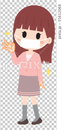 マスクをつける女性のイラスト マスクをつける女性のイラスト 55612068
