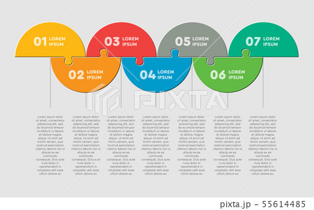 Half circle seven puzzle jigsaw vector infographic 55614485