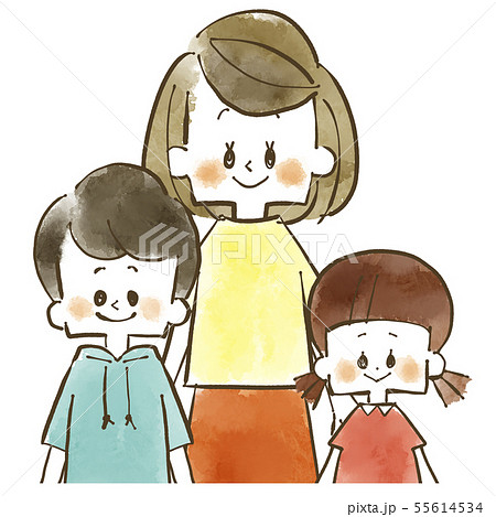 親子-母親と子供-水彩 55614534