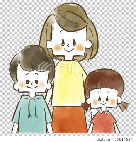 親子-母親と子供-水彩 55614534