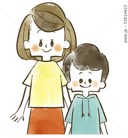 親子-母子-母親と息子-水彩 55614622