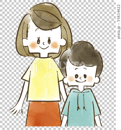 親子-母子-母親と息子-水彩 55614622