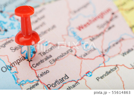 Red clerical needle on map of USA, Washington and Red clerical needle on map of USA, Washington and 55614863