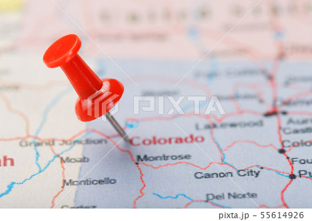 Red clerical needle on a map of USA, Colorado and Red clerical needle on a map of USA, Colorado and 55614926