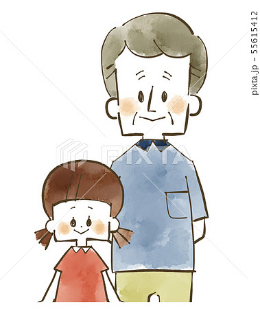 祖父と孫-笑顔-水彩 55615412