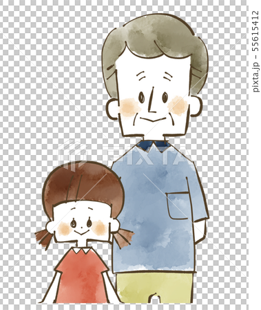 祖父と孫-笑顔-水彩 55615412