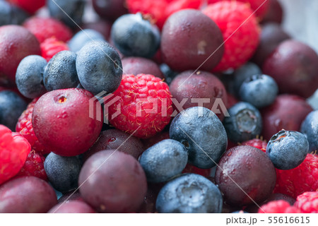 Background of ripe fresh berries raspberry blueberry cherry Background of ripe fresh berries raspberry blueberry cherry 55616615