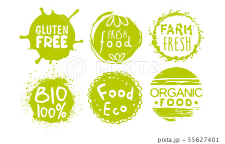 Healthy Organic Natural Farm Food Labels Templates Set, Green Eco Bio Products, Gluten Free Badges 55627401
