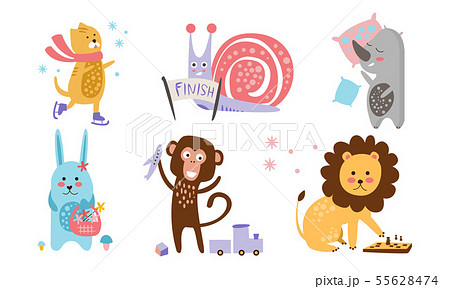 Cute Animals Different Activities Set, Adorable Humanized Animals Characters Engaged in Sports 55628474