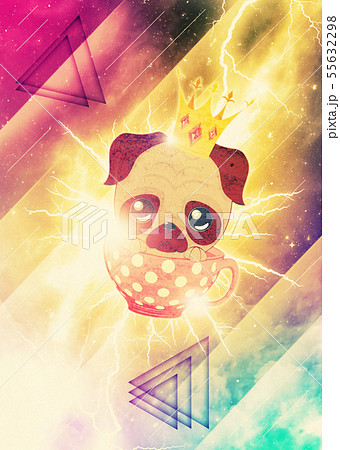 Flying pug in a cup 55632298