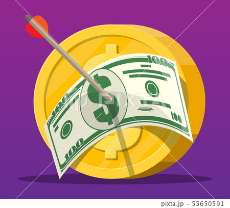 Arrow with dollar banknote in coin target. 55650591