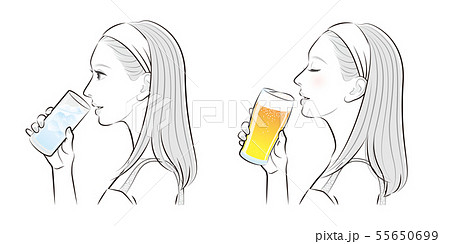 女性の横顔 冷たい飲み物のイラスト素材