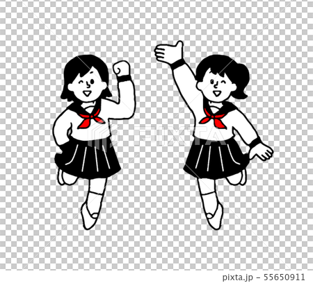 セーラー服女子２人 シンプル のイラスト素材