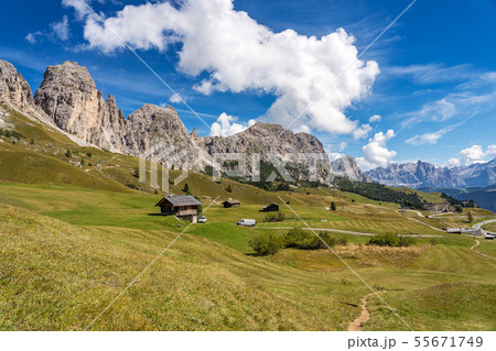 view of Sella group and Gardena pass or Grodner 55671749