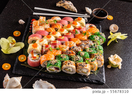 sushi on the black background 55678310