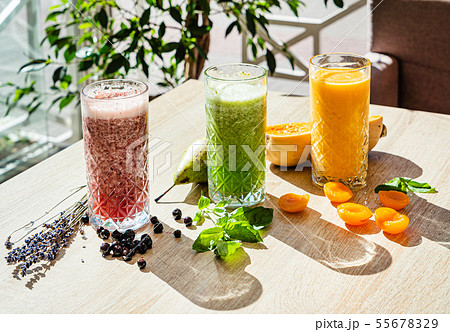 fit smoothie with fruit and herbs 55678329