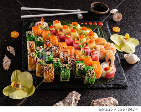 sushi on the black background 55678427