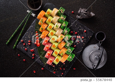 sushi on the black background 55678440