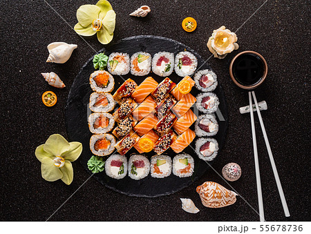 sushi on the black background sushi on the black background 55678736