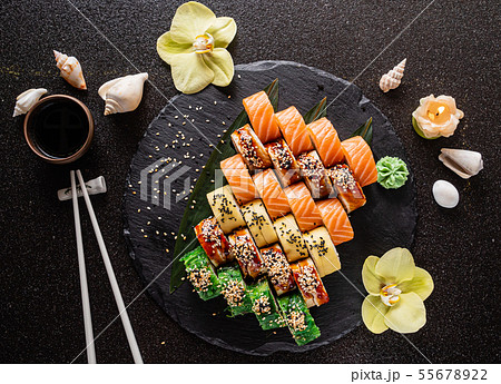 sushi on the black background 55678922