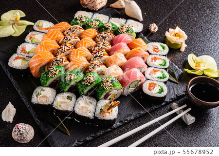 sushi on the black background 55678952