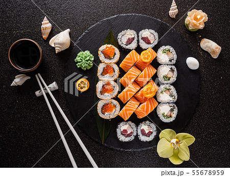sushi on the black background 55678959