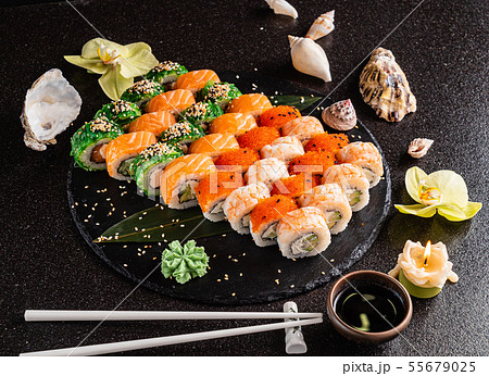 sushi on the black background sushi on the black background 55679025