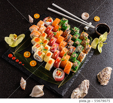 sushi on the black background sushi on the black background 55679075