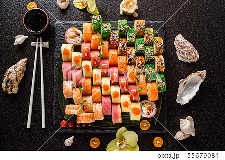 sushi on the black background 55679084