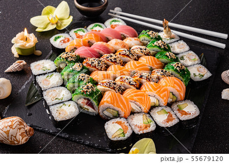 sushi on the black background 55679120