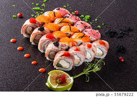 sushi on the black background 55679222