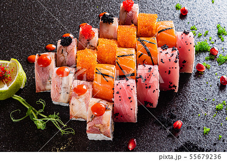 sushi on the black background sushi on the black background 55679236