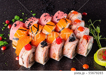 sushi on the black background sushi on the black background 55679265