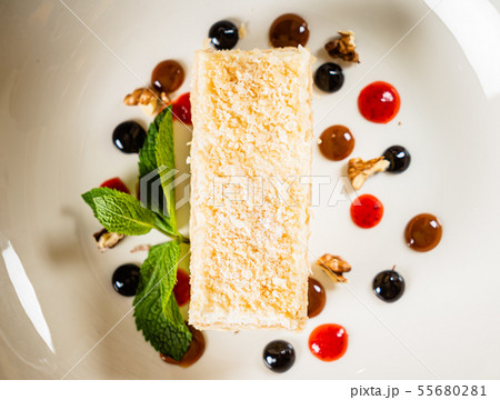 napoleon cake wiht berry sauce 55680281
