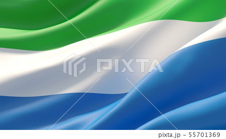 Waved highly detailed close-up flag of Sierra Leone. 3D illustration. 55701369