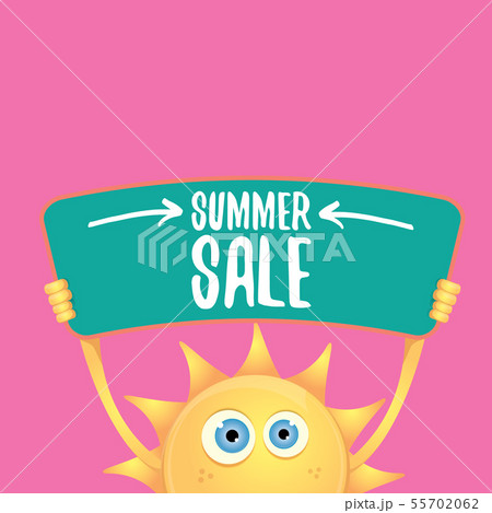 summer sale vector poster or web banner. summer happy sun character holding sign or banner with summer sale vector poster or web banner. summer happy sun character holding sign or banner with 55702062