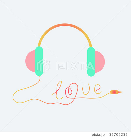 White headphones with cord. Dash line. Love card. Vector illustration. 55702255