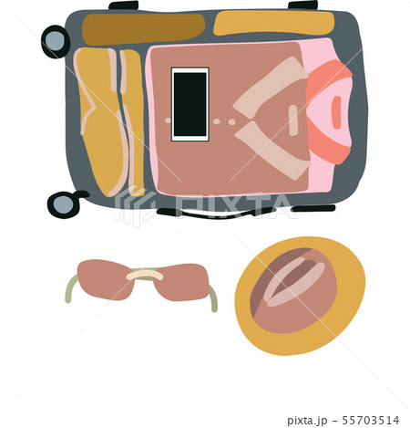 Top view luggage with hat and sunglasses 55703514